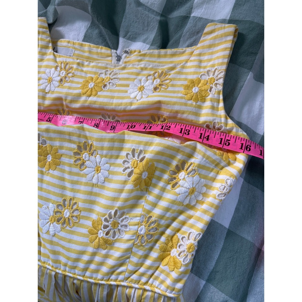 Vintage Jack Posluns Yellow Striped Daisy Eyelet Fit & Flare Dress 1960s ILGWU - Picture 6 of 8